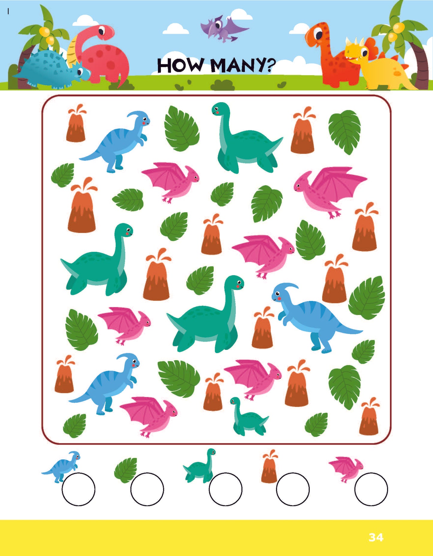 Activity Books Combo 7 - Dinosaur Math Activities, Fill In Missing Letters, Opposites, Shapes, Spot The Differences